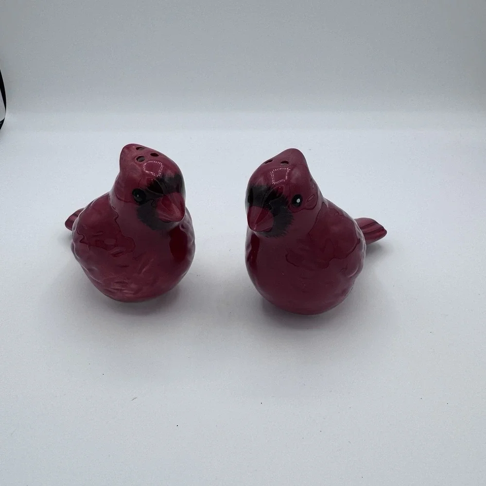 Ceramic Red Cardinal Salt and Pepper Shakers with stoppers